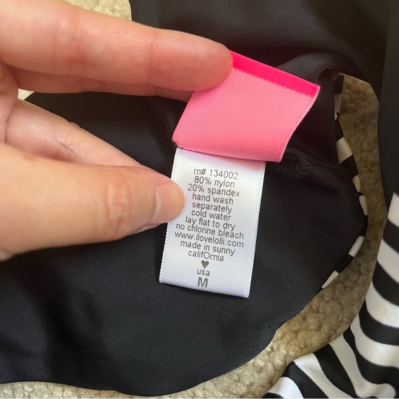 NWOT Lolli Swim Creamsicle Black and White Stripe Bow Bandeau Bikini Top Size M - Picture 4 of 7